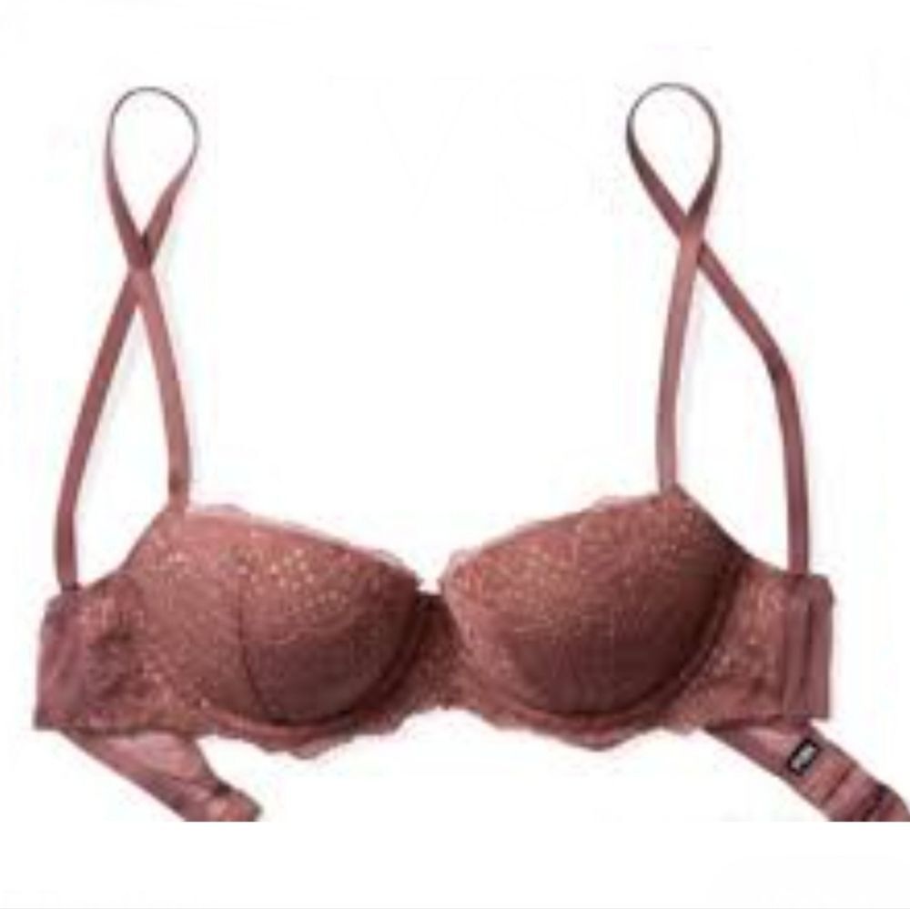 Victoria's Secret PINK Date Balconette Bra, Brown Mauve Lace, Sz